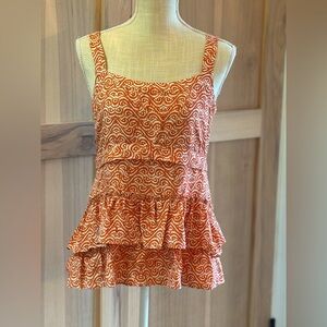 Banana Republic Tiered Tank Top Women’s Sz-XS Ruffled | Orange | Ivory | Silk